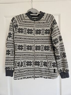 Roots Gray and Black Knit Zip-Up Sweater Jacket